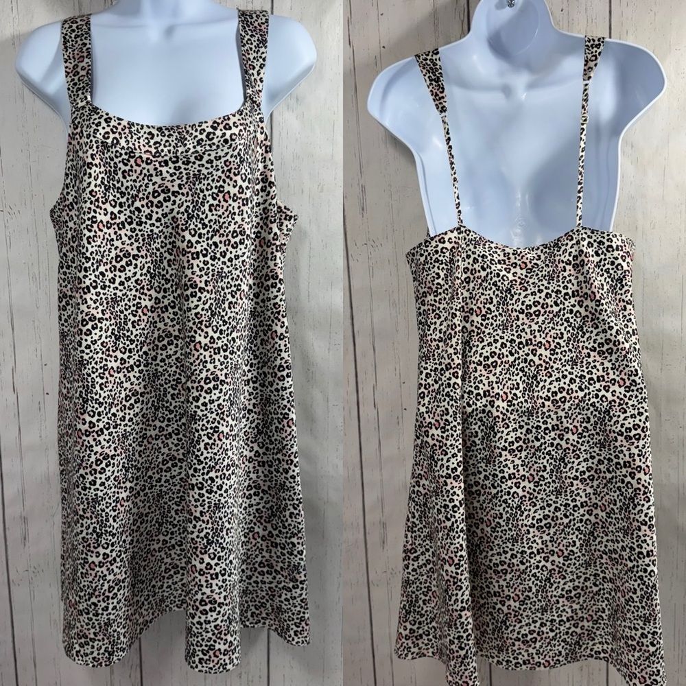 Cabernet Womens Animal Print Chemise Intimates Sleepwear Slip Dress Square Neck